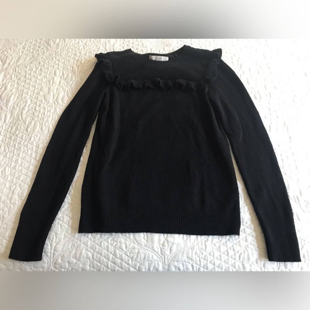 Loft Black Ruffle-Yoke Sweater - Picture 1 of 6
